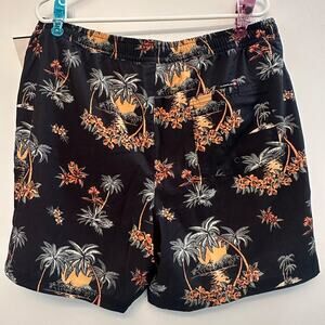 Quiksilver Men’s XL Black Tropical Swim Trunks Hawaiian Beach Shorts Drawstring